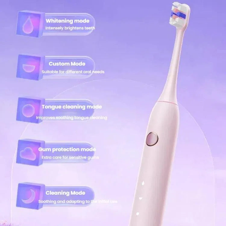 Bàn chải điện sóng âm sạc lại cho người lớn với chế độ tùy chỉnh, đầu bàn chải kháng khuẩn, hẹn giờ thông minh, màu trắng tiệt trùng, tím nhạt tiệt trùng, trắng tiêu chuẩn, tím nhạt tiêu chuẩn