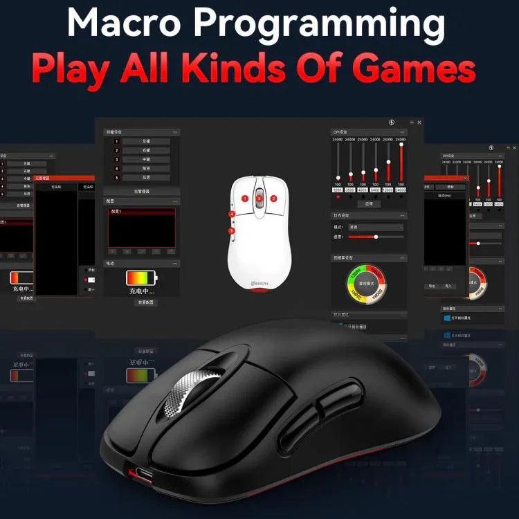 Chuột chơi game không dây ba chế độ 24000 DPI, 6 chế độ đèn RGB, có thể sạc lại, lập trình macro, màu đen, trắng, hồng, sạc không dây màu đen, sạc không dây màu trắng, sạc không dây màu hồng