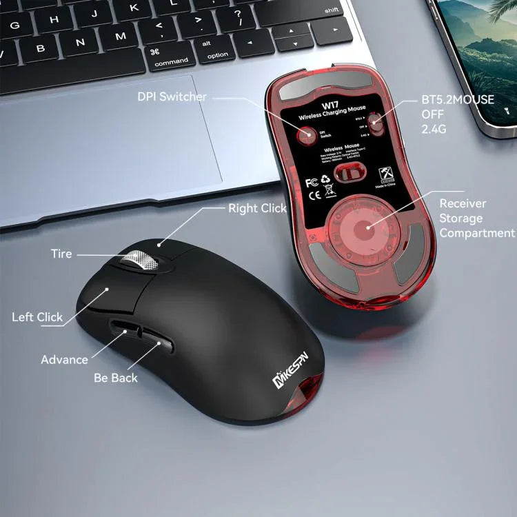 Chuột chơi game không dây ba chế độ 24000 DPI, 6 chế độ đèn RGB, có thể sạc lại, lập trình macro, màu đen, trắng, hồng, sạc không dây màu đen, sạc không dây màu trắng, sạc không dây màu hồng