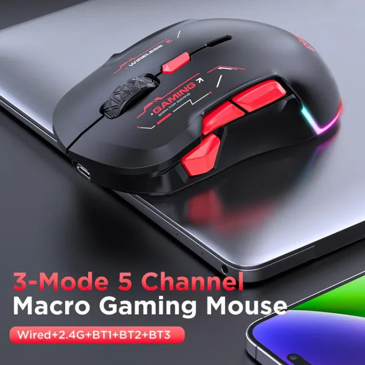 Chuột chơi game MKESPN W12 5 kênh ba chế độ 10 phím 10000 DPI thiết kế thuận cả hai tay RGB Macro, W12 Xanh dương, W12 Đỏ