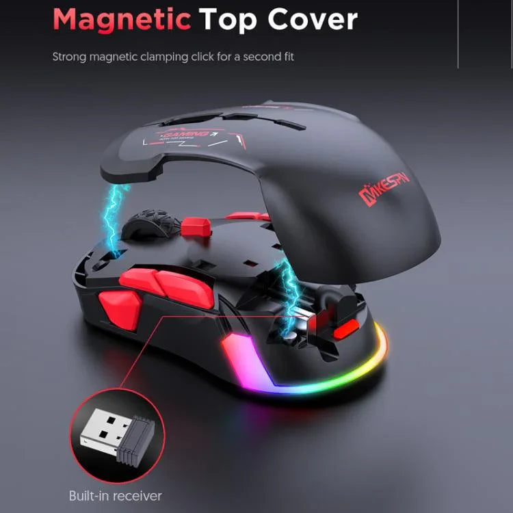 Chuột chơi game MKESPN W12 5 kênh ba chế độ 10 phím 10000 DPI thiết kế thuận cả hai tay RGB Macro, W12 Xanh dương, W12 Đỏ