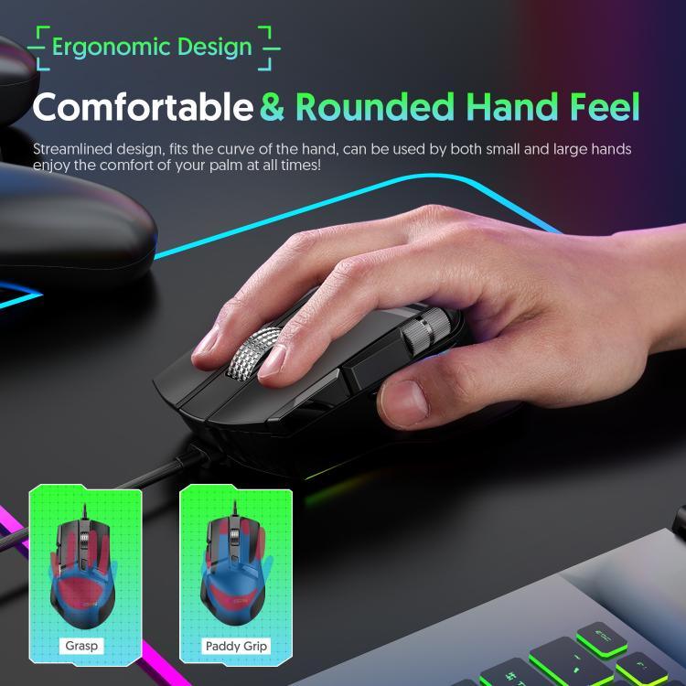 Chuột chơi game có dây MKESPN X13 RGB tốc độ đầy đủ 12400 DPI 10 phím, bánh xe cuộn kép, lập trình macro, X13