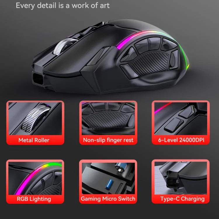 Chuột chơi game không dây MKESPN W605 ba chế độ 24000 DPI 12 phím tùy chỉnh macro, W605
