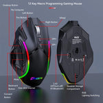 Chuột chơi game không dây MKESPN W605 ba chế độ 24000 DPI 12 phím tùy chỉnh macro, W605
