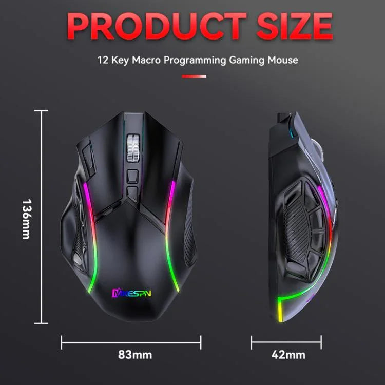 Chuột chơi game không dây MKESPN W605 ba chế độ 24000 DPI 12 phím tùy chỉnh macro, W605