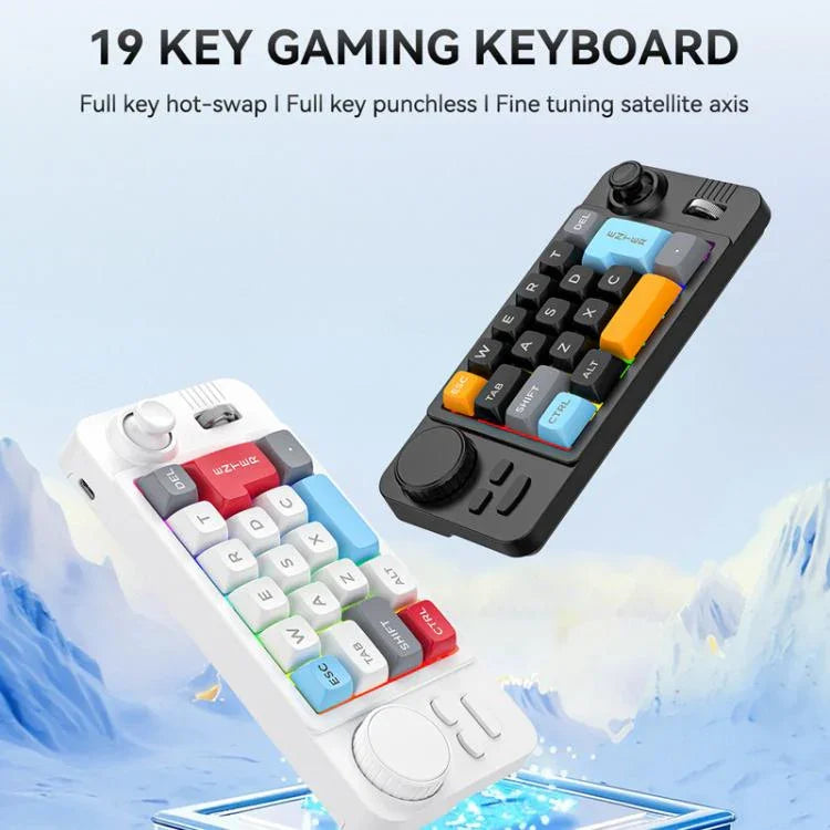 Bàn phím chơi game có dây USB-C MKESPN 19 phím, lập trình macro, thiết kế thay thế nóng với núm điều khiển & bánh xe joystick cuộn, K811 Màu đen