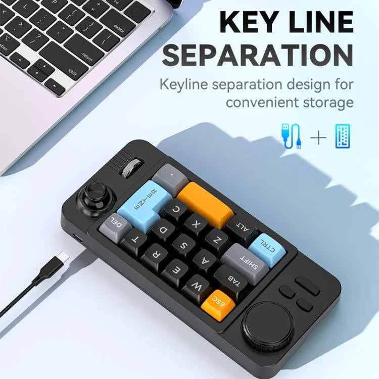 Bàn phím chơi game có dây USB-C MKESPN 19 phím, lập trình macro, thiết kế thay thế nóng với núm điều khiển & bánh xe joystick cuộn, K811 Màu đen
