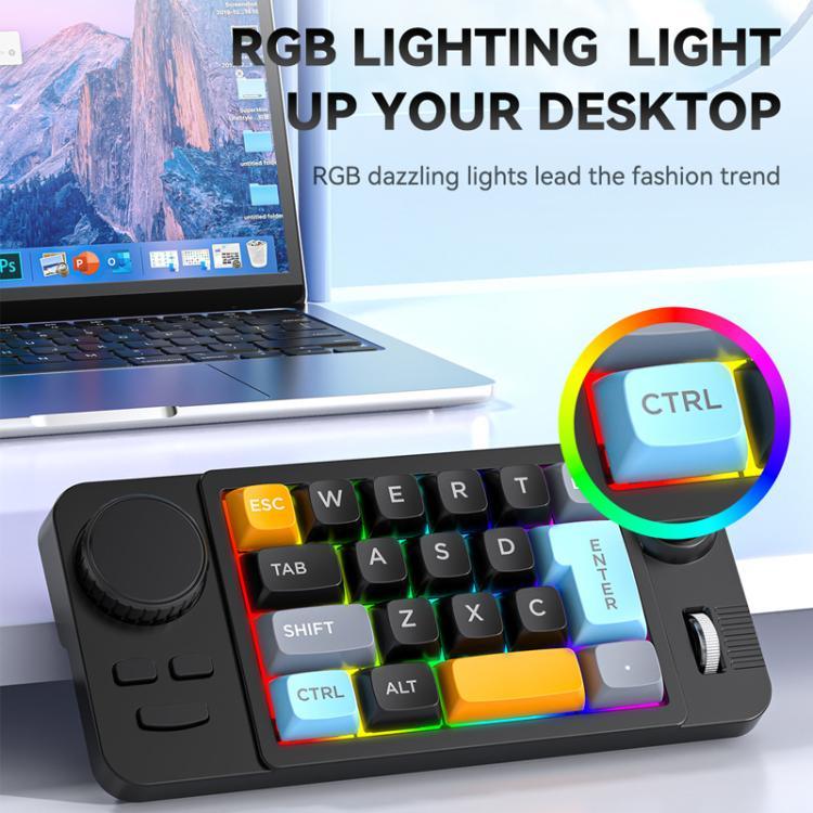 Bàn phím chơi game có dây USB-C MKESPN 19 phím, lập trình macro, thiết kế thay thế nóng với núm điều khiển & bánh xe joystick cuộn, K811 Màu đen