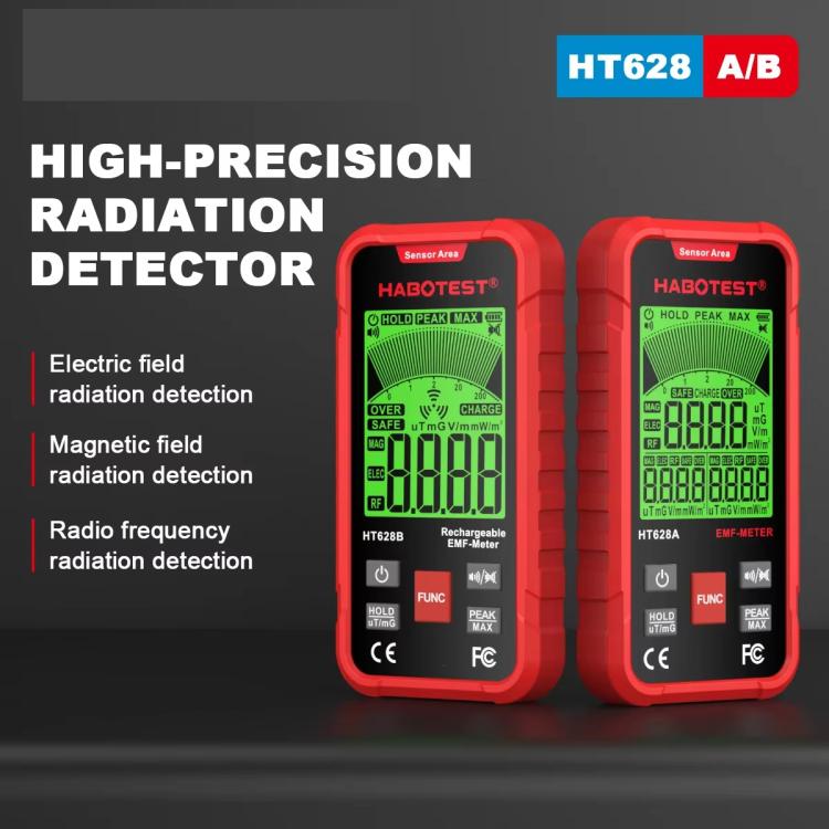 Máy đo EMF đa trường HABOTEST HT628B, máy kiểm tra bức xạ điện từ có thể sạc lại, HT628B