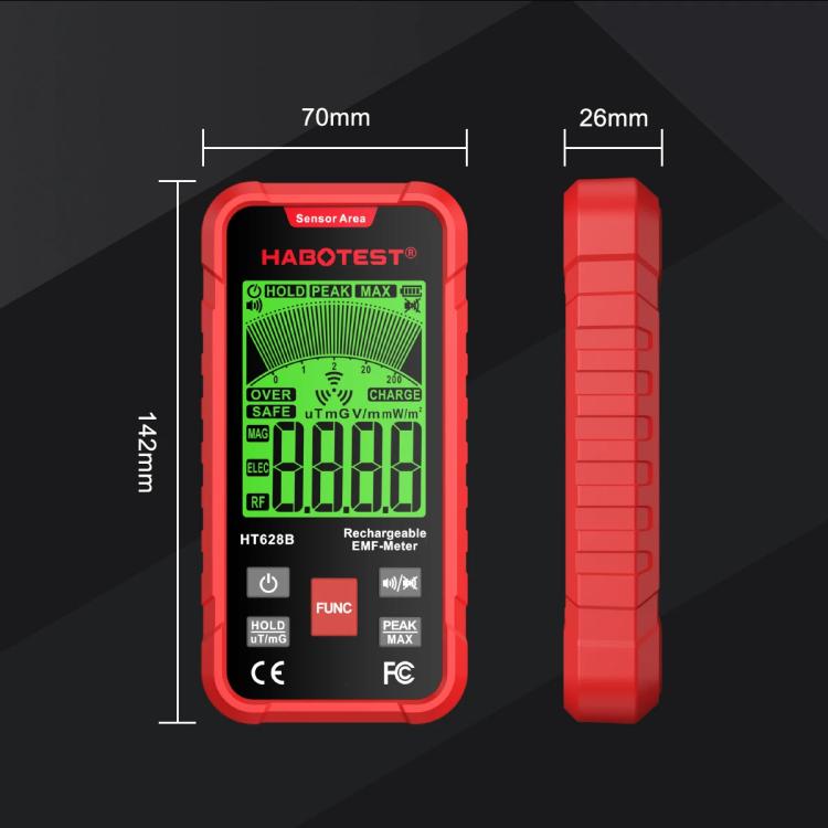 Máy đo EMF đa trường HABOTEST HT628B, máy kiểm tra bức xạ điện từ có thể sạc lại, HT628B