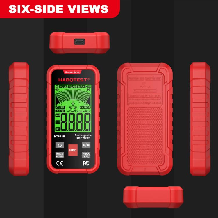 Máy đo EMF đa trường HABOTEST HT628B, máy kiểm tra bức xạ điện từ có thể sạc lại, HT628B
