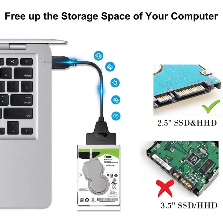 Cáp chuyển đổi USB 3.0/USB-C sang SATA 22 chân cho ổ cứng HDD/SSD laptop 2.5 inch, dài 25cm