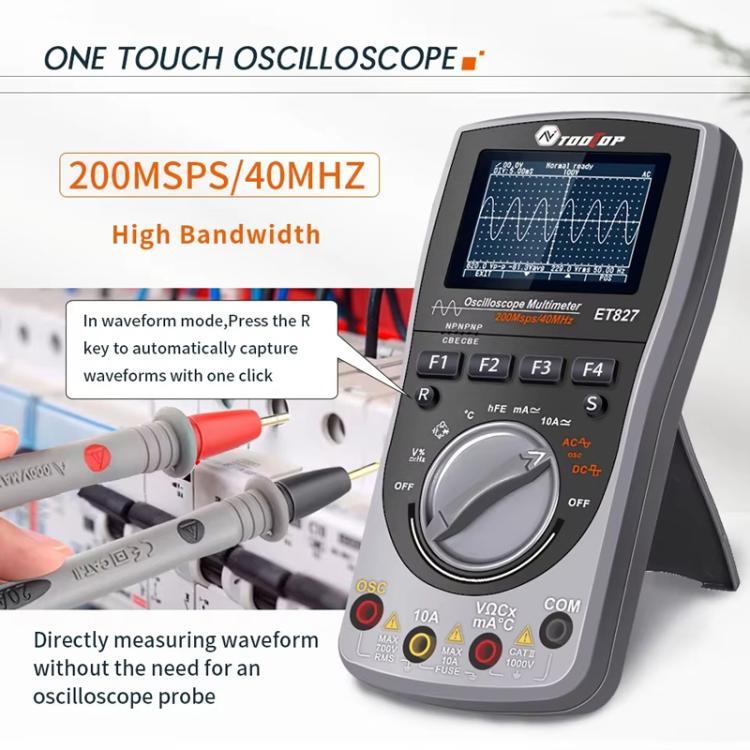 Máy hiện sóng đồng hồ vạn năng 200Msps, tần số lấy mẫu 40MHz, máy hiện sóng + đồng hồ vạn năng 2 trong 1, ET827