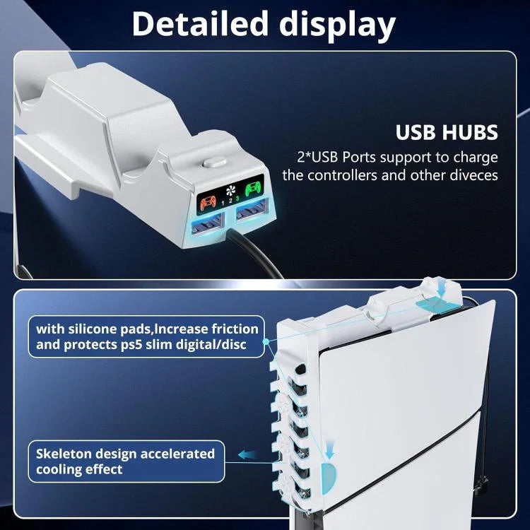 Trạm sạc 2 trong 1 cho tay cầm PS5 Slim kèm quạt làm mát và đèn RGB