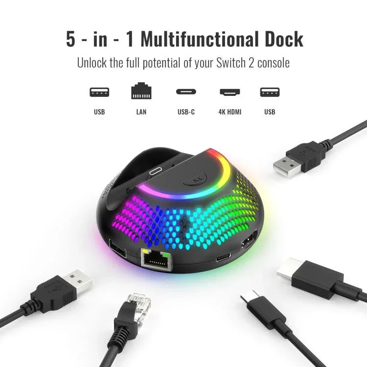 Dock TV 4K 60Hz 5 trong 1 JYS cho Nintendo Switch 2 kèm cổng Ethernet Gigabit và đèn nền RGB, JYS
