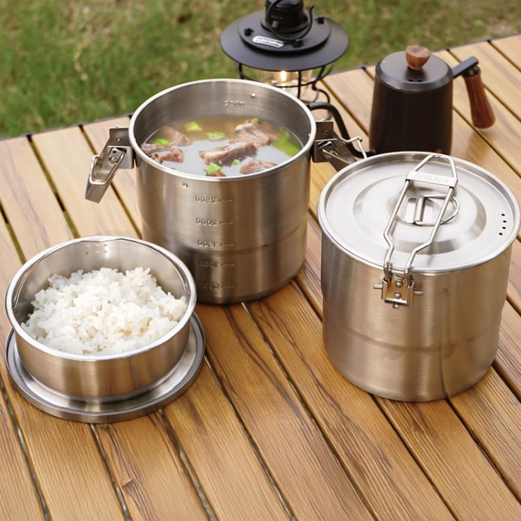 Bình Nấu Ngoài Trời 3000ml Cao 16cm Thép Không Gỉ 304, Tay Cầm CLS, Tay Cầm Đôi CLS