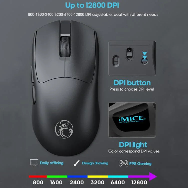 Chuột chơi game không dây sạc lại được iMICE G900 6 phím 12800DPI ba chế độ