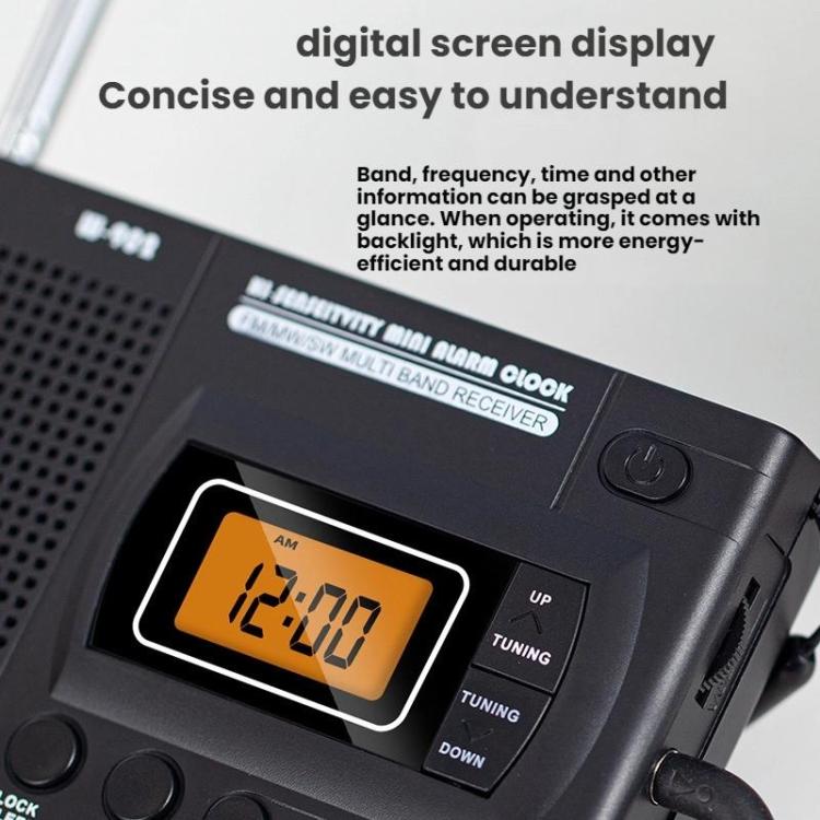 Máy nghe radio FM/AM/SW đa băng tần điều khiển bằng đồng hồ LCD bỏ túi, Dành cho EU, Dành cho US