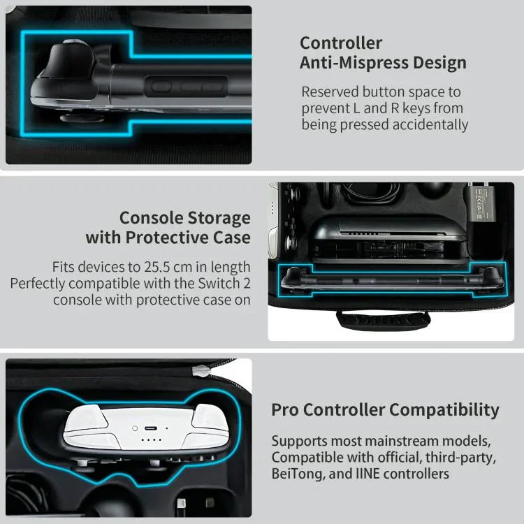 Túi đựng đa năng tất cả trong một JYS cho Nintendo Switch 2 với dây đeo vai, phù hợp dock/máy chơi game/điều khiển Pro/máy ảnh/cán cầm/sạc, JYS-NS2323