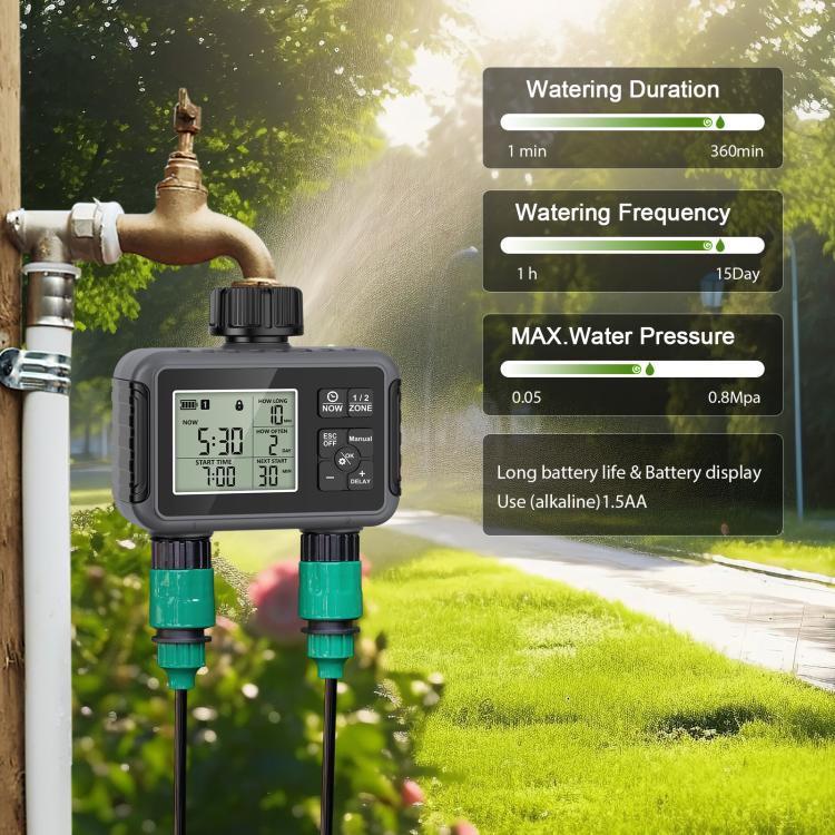 Smart Watering Timer Dual-Outlet Automatic Irrigation Controller, UK Standard, US Standard