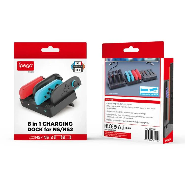 Đế sạc 4 trong 1 ipega cho Nintendo Switch 2/Bộ sạc tay cầm Joy-Con, PG-SW2081