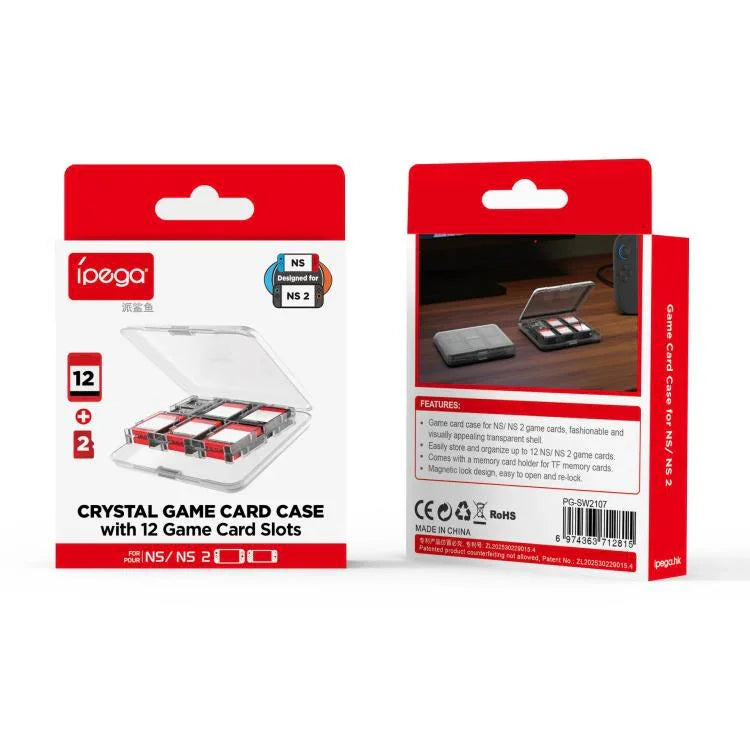 Hộp đựng thẻ game pha lê ipega cho Nintendo Switch 2/Switch với 12 khe đựng thẻ game thiết kế khóa an toàn, PG-SW2107