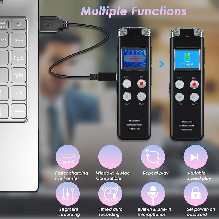 Máy ghi âm kỹ thuật số kích hoạt bằng giọng nói chống ồn HD di động cho hội nghị, dung lượng 64GB, 128GB
