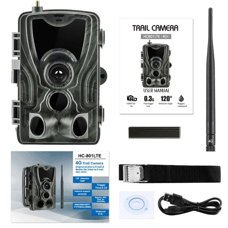 Camera săn bắn theo dõi hồng ngoại chống mưa sương ngoài trời 20MP 4G, HC-801LTE