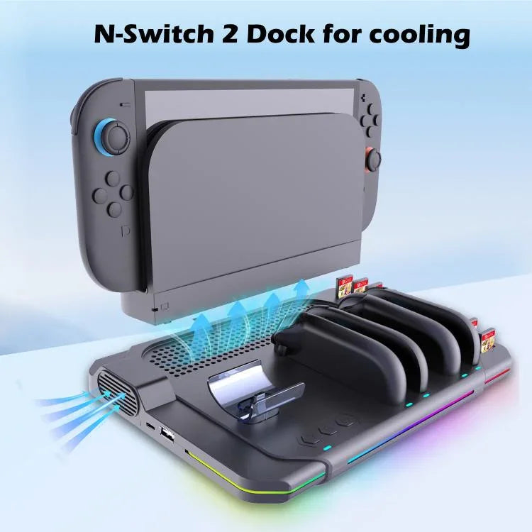 Dock sạc làm mát đa chức năng cho Nintendo Switch 2, có đèn RGB và khe cắm thẻ, SW2139