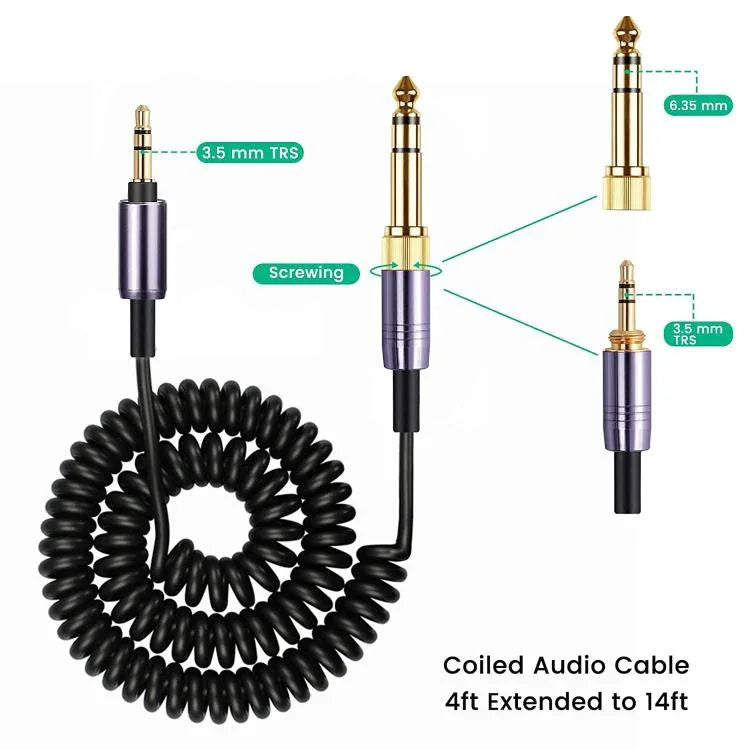 Dây cáp âm thanh tai nghe dạng lò xo, cho Sony WH-1000XM3 / WH-1000XM2 / WH-1000XM4 / WH-H900N / WH-H800, lò xo dài 1.5m