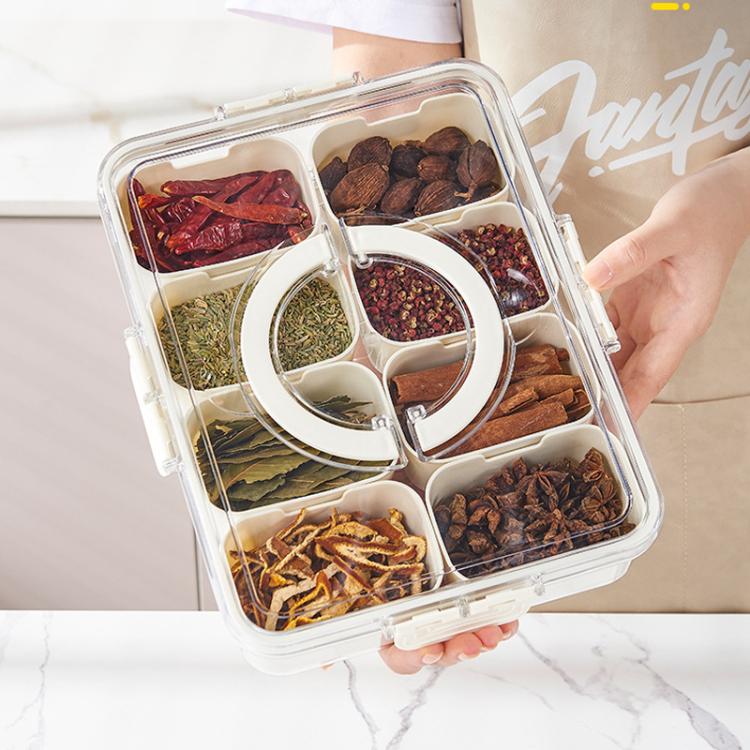 Hộp đựng gia vị 8 ngăn có nắp trong suốt và tay cầm cho húng quế khô, mùi tây, hương thảo và lá nguyệt quế, 8 ngăn