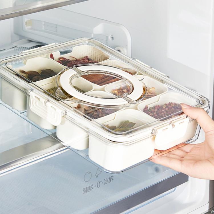 Hộp đựng gia vị 8 ngăn có nắp trong suốt và tay cầm cho húng quế khô, mùi tây, hương thảo và lá nguyệt quế, 8 ngăn