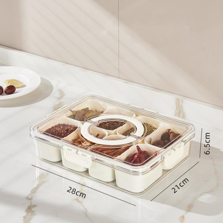 Hộp đựng gia vị 8 ngăn có nắp trong suốt và tay cầm cho húng quế khô, mùi tây, hương thảo và lá nguyệt quế, 8 ngăn