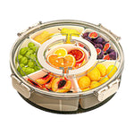 Khay đựng đồ ăn nhẹ 6 ngăn xoay 360 độ có tay cầm và nắp kín – hộp đựng thực phẩm tròn di động cho trái cây, hạt, kẹo, 6 ngăn