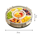 Khay đựng đồ ăn nhẹ 6 ngăn xoay 360 độ có tay cầm và nắp kín – hộp đựng thực phẩm tròn di động cho trái cây, hạt, kẹo, 6 ngăn
