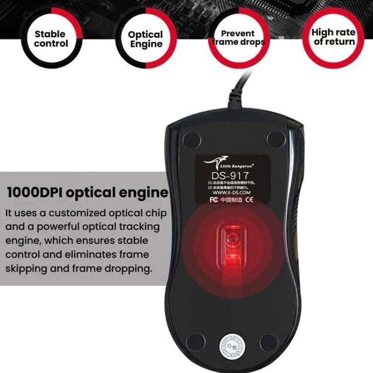 Chuột quang có dây công thái học Little Kangaroo DS-917 1000DPI chuột laptop cho văn phòng và chơi game, DS-917 USB