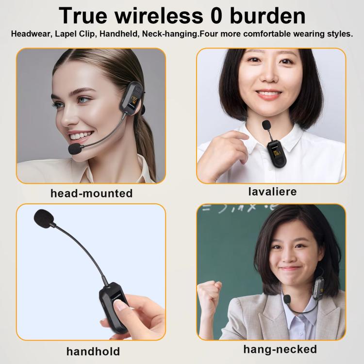 Bộ khuếch đại micro không dây 2.4G Microphone di động, 1 trong 1 kẹp ve áo, 1 trong 1 đội đầu, 1 trong 2 kẹp ve áo, 1 trong 2 đội đầu