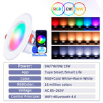 Đèn âm trần LED điều chỉnh độ sáng RGB+CW+WW tương thích với Tuya WIFI & Bluetooth, 5W 2.5 inch, 7W 3.5 inch, 10W 4 inch