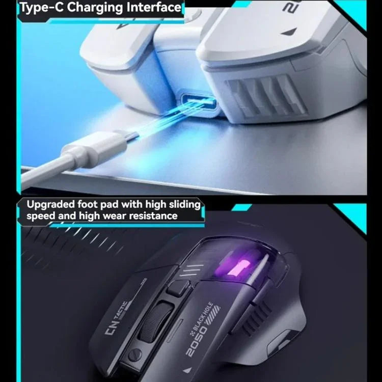 Chuột không dây Bluetooth Inphic cho văn phòng và chơi game có đèn LED sạc, chế độ kép màu trắng, chế độ ba màu đen, chế độ ba màu trắng