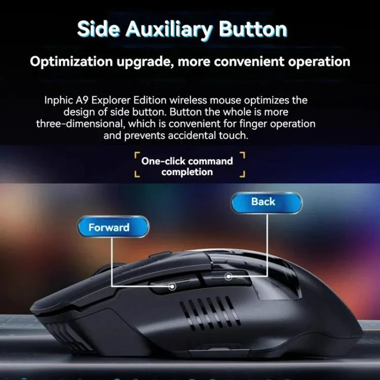 Chuột không dây Bluetooth Inphic cho văn phòng và chơi game có đèn LED sạc, chế độ kép màu trắng, chế độ ba màu đen, chế độ ba màu trắng