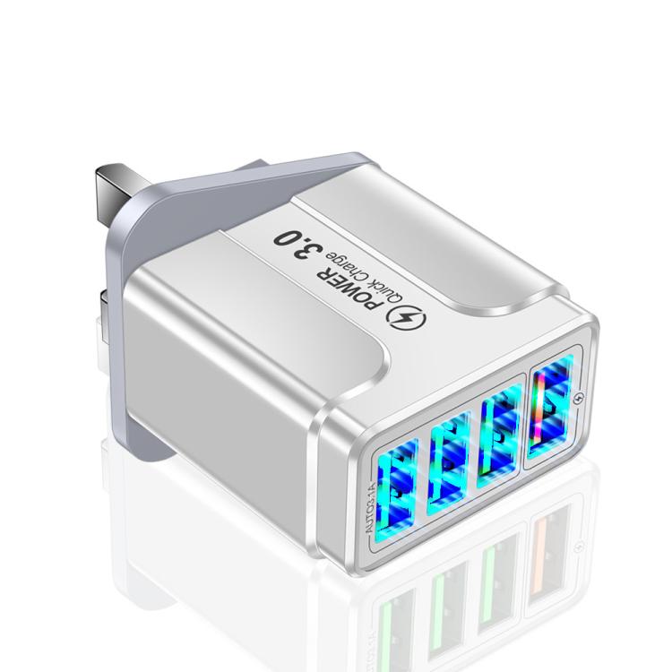 Sạc điện thoại 4 cổng USB 5.1A QC3.0 sạc nhanh, phích cắm EU, Mỹ, Anh