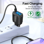 Sạc điện thoại 4 cổng USB 5.1A QC3.0 sạc nhanh, phích cắm EU, Mỹ, Anh