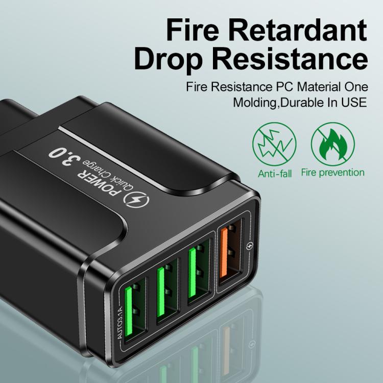 Sạc điện thoại 4 cổng USB 5.1A QC3.0 sạc nhanh, phích cắm EU, Mỹ, Anh