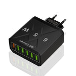 Sạc điện thoại 6 cổng USB 65W QC3.0 sạc nhanh, phích cắm EU (Đen), EU (Trắng), Mỹ (Đen), Mỹ (Trắng), Anh (Đen), Anh (Trắng)