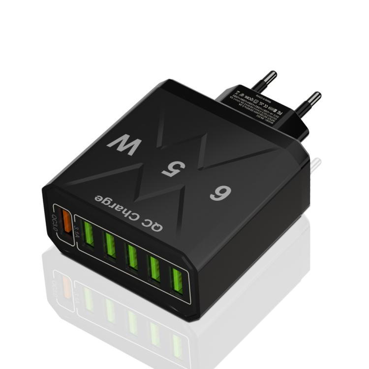 Sạc điện thoại 6 cổng USB 65W QC3.0 sạc nhanh, phích cắm EU (Đen), EU (Trắng), Mỹ (Đen), Mỹ (Trắng), Anh (Đen), Anh (Trắng)