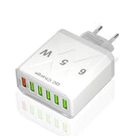 Sạc điện thoại 6 cổng USB 65W QC3.0 sạc nhanh, phích cắm EU (Đen), EU (Trắng), Mỹ (Đen), Mỹ (Trắng), Anh (Đen), Anh (Trắng)