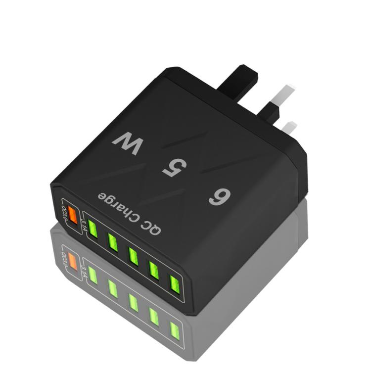 Sạc điện thoại 6 cổng USB 65W QC3.0 sạc nhanh, phích cắm EU (Đen), EU (Trắng), Mỹ (Đen), Mỹ (Trắng), Anh (Đen), Anh (Trắng)