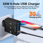 Sạc điện thoại 6 cổng USB 65W QC3.0 sạc nhanh, phích cắm EU (Đen), EU (Trắng), Mỹ (Đen), Mỹ (Trắng), Anh (Đen), Anh (Trắng)