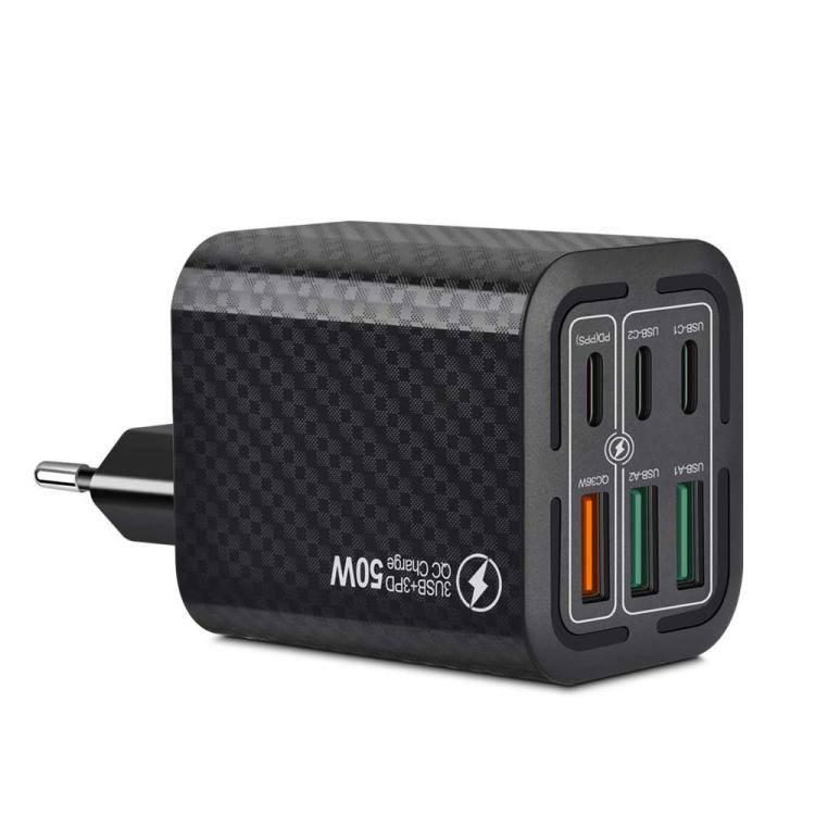Sạc điện thoại 6 cổng 50W 3 USB + 3 Type-C sạc nhanh, phích cắm EU (Đen), EU (Trắng), EU (Vàng), Mỹ (Đen), Mỹ (Trắng), Mỹ (Vàng), Anh (Đen), Anh (Trắng), Anh (Vàng)