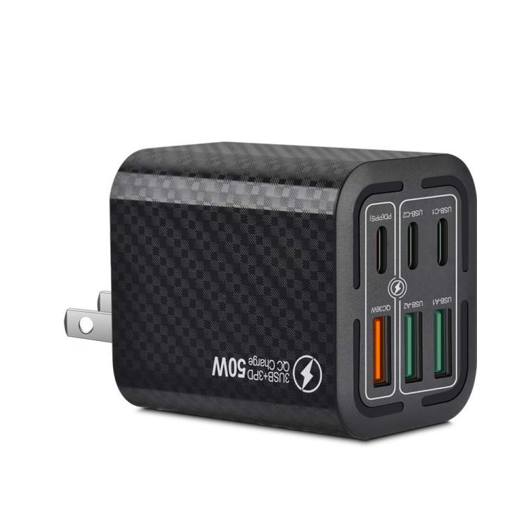 Sạc điện thoại 6 cổng 50W 3 USB + 3 Type-C sạc nhanh, phích cắm EU (Đen), EU (Trắng), EU (Vàng), Mỹ (Đen), Mỹ (Trắng), Mỹ (Vàng), Anh (Đen), Anh (Trắng), Anh (Vàng)